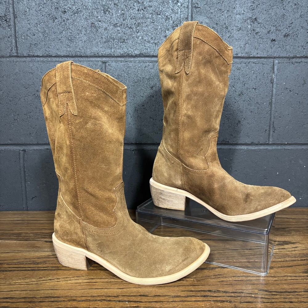 Diba Suede Western Cowboy Boots Brown Tall Pull On Leather Women’s 7